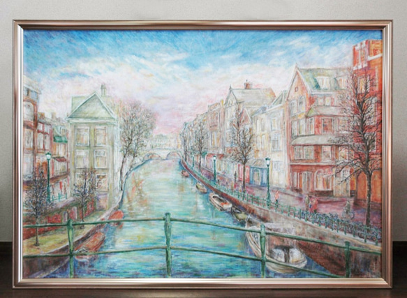 オリジナル絵画 ( 油彩 P50 号 ）「春を待つ運河の街」 3枚目の画像
