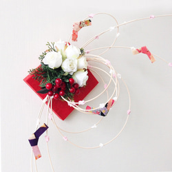 お正月飾りオブジェもち花と薔薇アレンジNYB-15 1枚目の画像