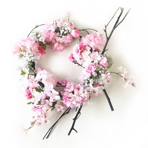桜満開のリース、直径33センチ 春のときめきデコレーション CHE-02 3枚目の画像