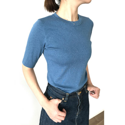 日本製オーガニックコットン 形にこだわった大人の4分袖無地Tシャツ アッシュブルー【サイズ展開有】 1枚目の画像
