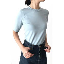 【新品】1PIU1UGUALE3 ライトブルー 七分袖カットソー・Ｔシャツ 形にこだわった 大人の4分袖無地Tシャツ ライトブルー【サイズ
