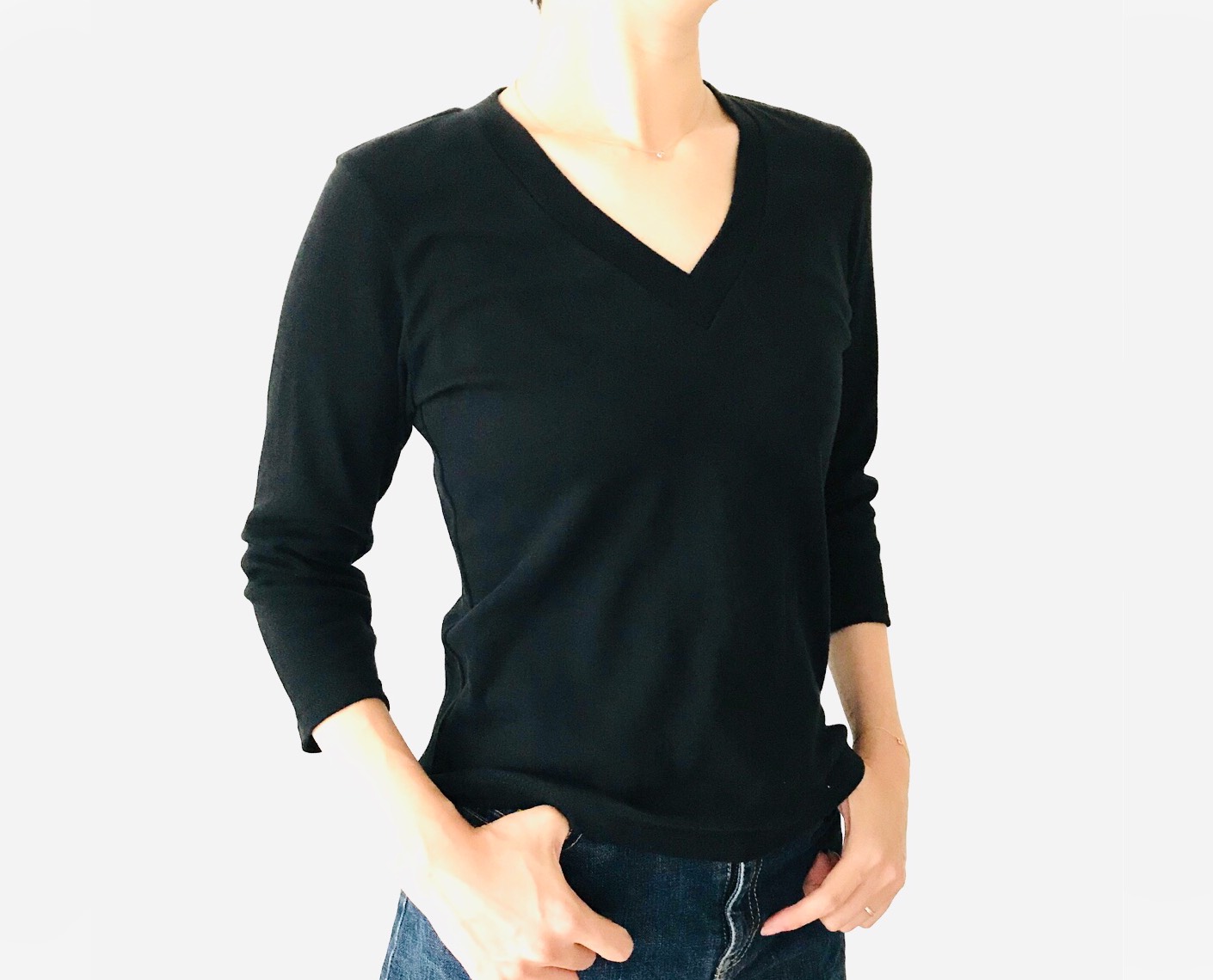 【長袖用】形にこだわった 大人のVネックTシャツ【サイズ・色展開有り】