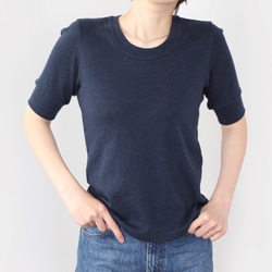 日本製オーガニックコットン 形にこだわった 大人の4分袖 袖口リブTシャツ【サイズ・色展開有り】 1枚目の画像