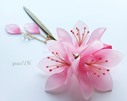 【Silk Hana】No.52  ピンク 桃の花 かんざし Silk Hana】No.52 ピンク 桃の花 かんざし