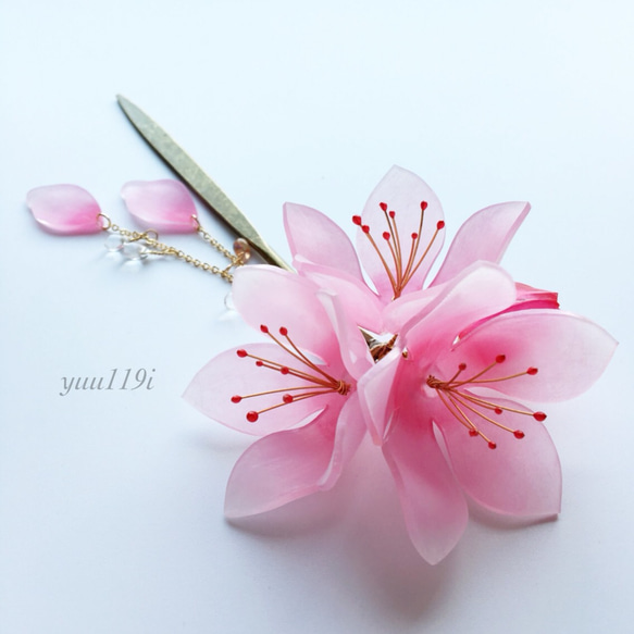 【Silk Hana】No.52  ピンク 桃の花 かんざし Silk Hana】No.52 ピンク 桃の花 かんざし
