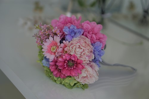 アートフラワー　ナチュラルステムブーケ　ピンク＆ブルー