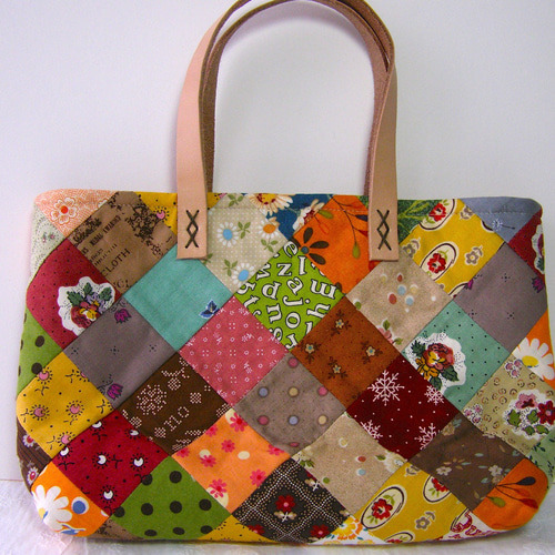 パッチワークバッグ　パッチワークアップリケバッグ マルチカラーパッチワークバッグ トートバッグ kagishippo 通販