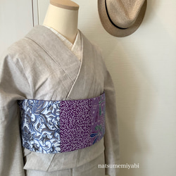 ◆バティック半幅帯パッチワーク101露草／kimono ethnic／ナツメミヤビ 1枚目の画像