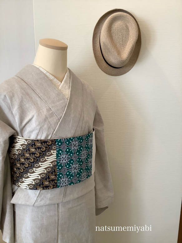 ◆バティック半幅帯パッチワーク106 Iznik tiles ／kimono ethnic／ナツメミヤビ 3枚目の画像