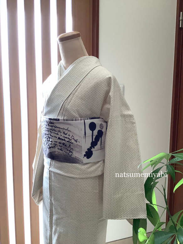 【即納品】墨アートコラージュ半幅帯by播佳舟natsumemiyabi 1枚目の画像
