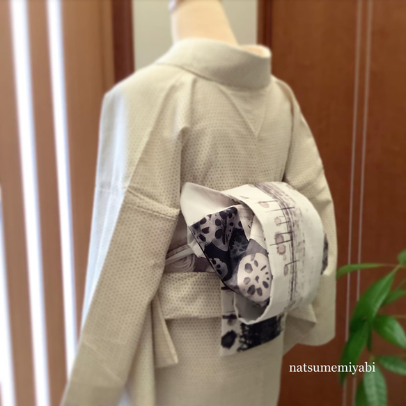 【即納品】墨アートコラージュ半幅帯by播佳舟natsumemiyabi 6枚目の画像
