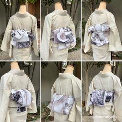 【即納品】墨アートコラージュ半幅帯by播佳舟natsumemiyabi 8枚目の画像
