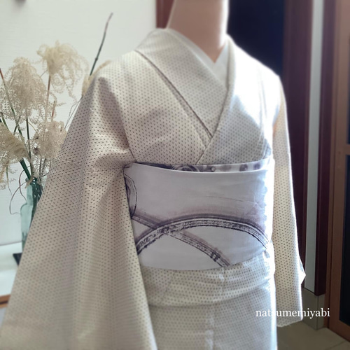 即納品】墨アートコラージュ半幅帯by播佳舟natsumemiyabi 和装小物（帯