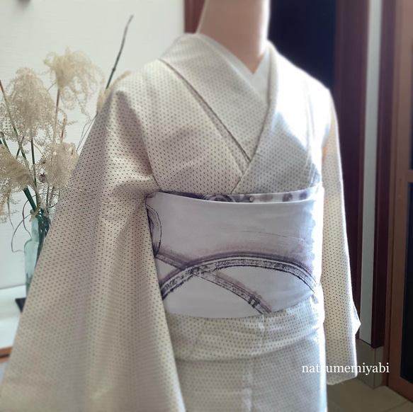 【即納品】墨アートコラージュ半幅帯by播佳舟natsumemiyabi 9枚目の画像