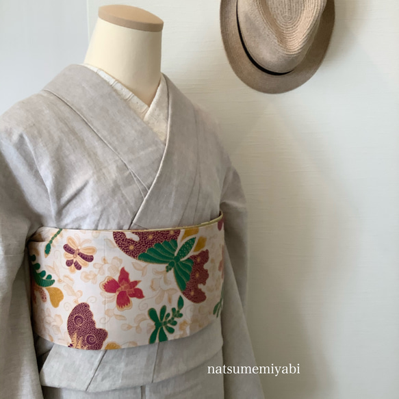 ◆カラフルバタフライバティック半幅帯／kimono ethnic／ナツメミヤビ 1枚目の画像