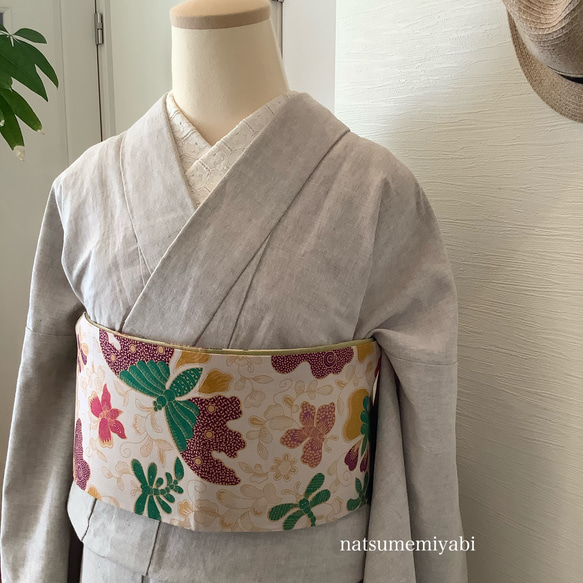 ◆カラフルバタフライバティック半幅帯／kimono ethnic／ナツメミヤビ 6枚目の画像