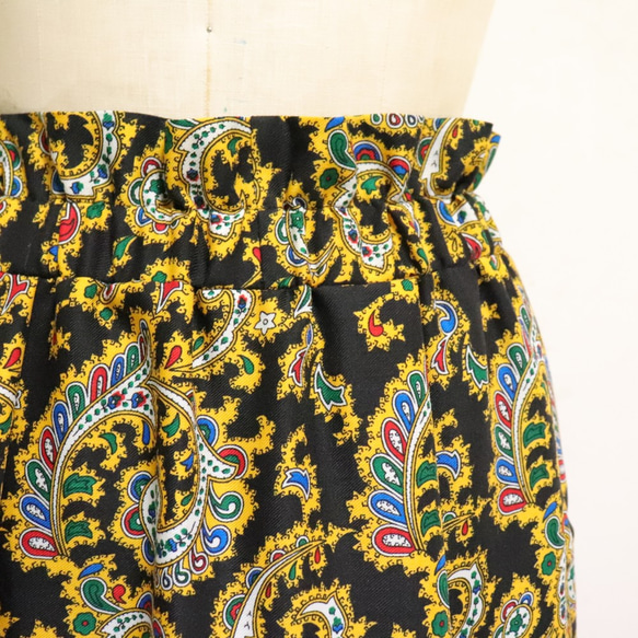 ウールのエスニックゴムスカート　黒　黄　Fサイズ 3枚目の画像