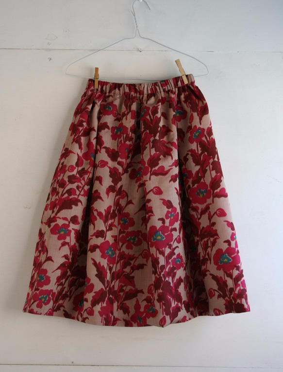 銘仙　ピンク花のギャザースカート　Ｆサイズ2 1枚目の画像