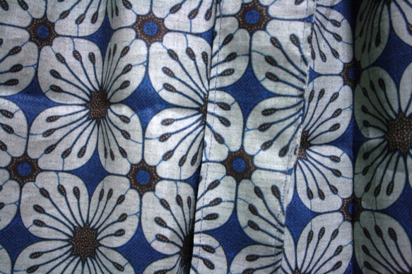 麻　青花模様　リボンベルトのゴムスカート　Ｆサイズ 3枚目の画像