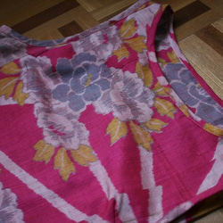 絹　ピンク　牡丹　ノースリーブワンピース　Mサイズ 2枚目の画像
