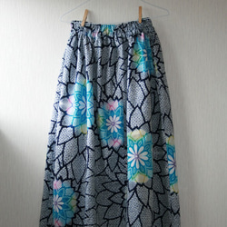 浴衣地　菊模様　ギャザーゴムスカート　Ｆサイズ 2枚目の画像
