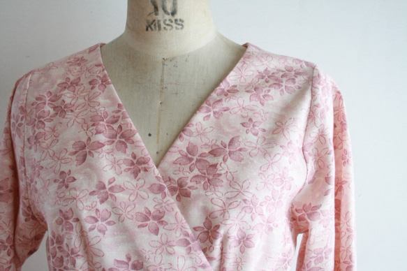 絹　長袖カシュクールワンピース　Mサイズ 4枚目の画像