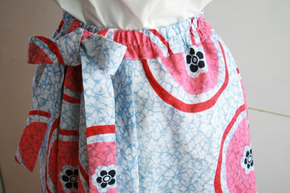 浴衣地　菊模様　リボンベルトのゴムスカート　Ｆサイズ 3枚目の画像
