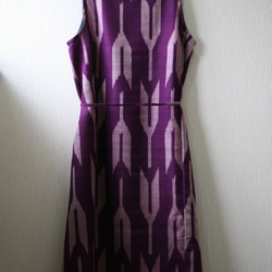 絹　紫　矢絣　ノースリーブワンピース　Mサイズ 2枚目の画像