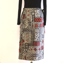 絹　タイル　巻スカート風ロングスカート　銘仙　MLサイズ 2枚目の画像