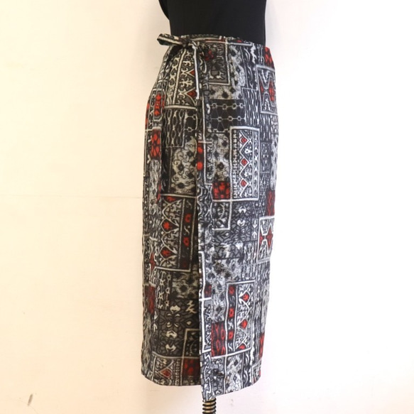 絹　タイル　巻スカート風ロングスカート　銘仙　MLサイズ 3枚目の画像