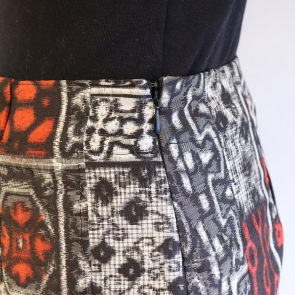 絹　タイル　巻スカート風ロングスカート　銘仙　MLサイズ 4枚目の画像