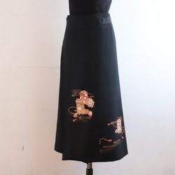 貝桶の黒羽織りから　巻スカート　MLサイズ 4枚目の画像