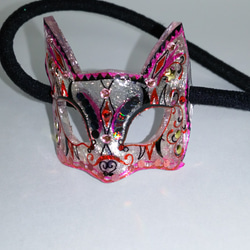 送料無料　イタリア風仮面(マスク)猫のキラキラヘアゴム 2枚目の画像