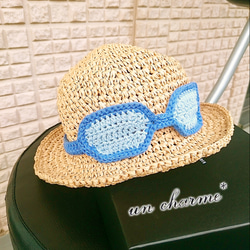 麦わら帽子 ブルーサングラスの2wayヘアバンド付き ベビー・キッズ 3枚目の画像