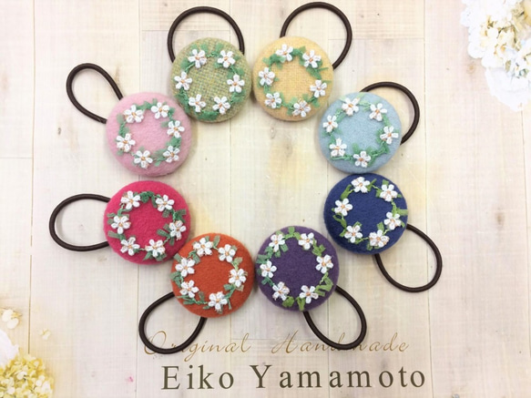 あったか素材で作った くるみボタンのヘアゴム ヘアゴム