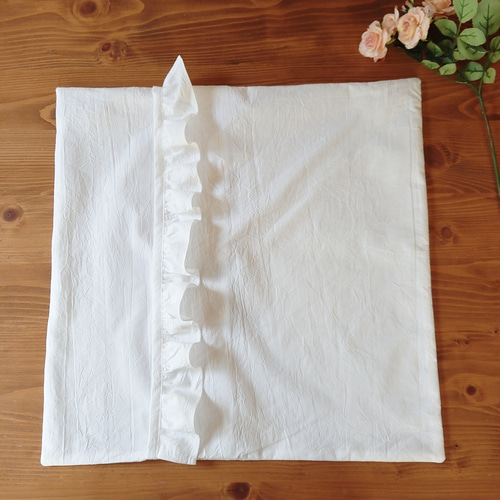 ホワイトコットン♪フリル付きクッションカバー 45cm×45cm クッション