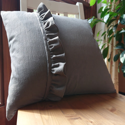 ダスティピンクリネンコットン♪フリルクッションカバー 45cm×45cm