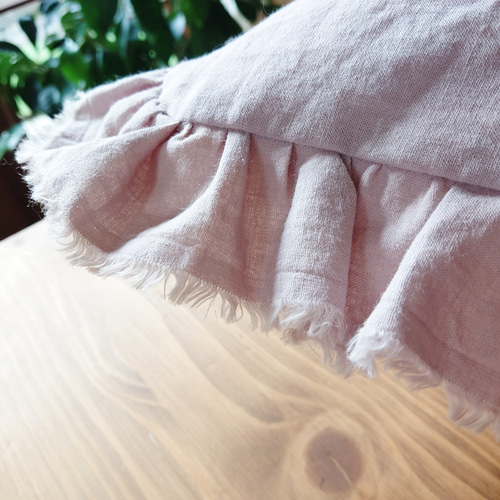 ダスティピンクリネンコットン♪フリルクッションカバー 45cm×45cm