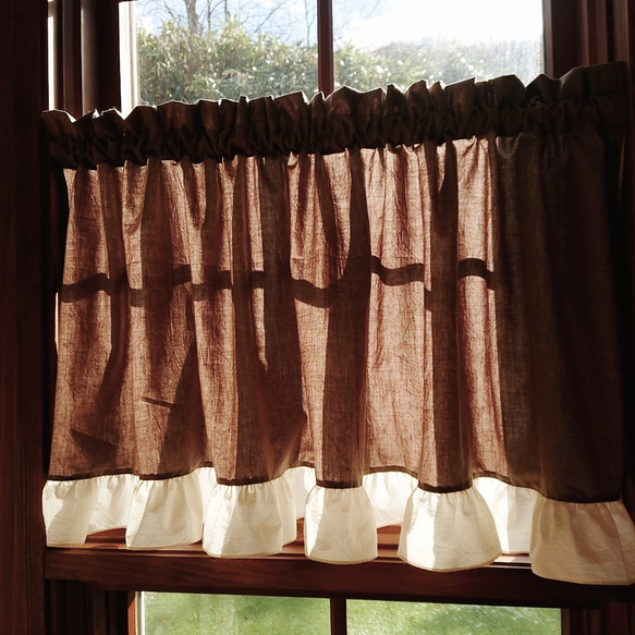 モカコットン♪フリルカフェカーテン 横114cm×縦48cm カーテン