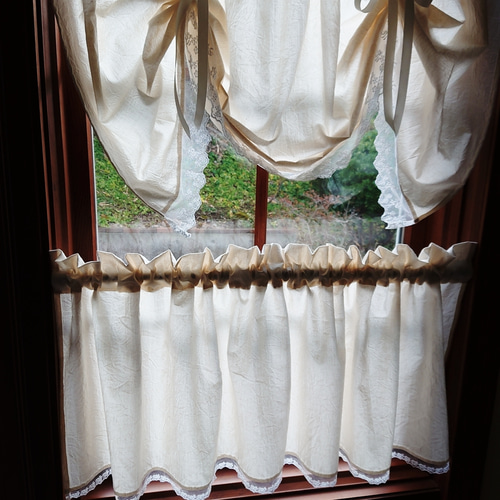 ナチュラルコットン♪リボンアップカフェカーテンセット カーテン