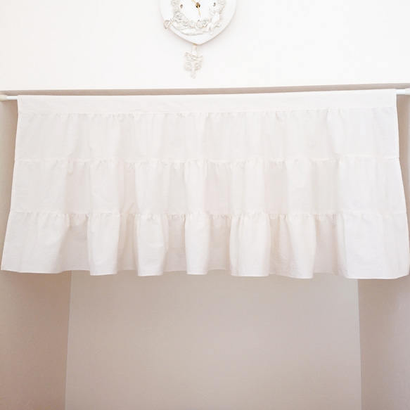 ナチュラルコットン♪3段フリルティアードカフェカーテン 100cm×47cm