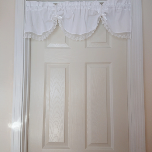 ホワイトコットン♪リボンアップカフェカーテン 114cm×28cm バランス