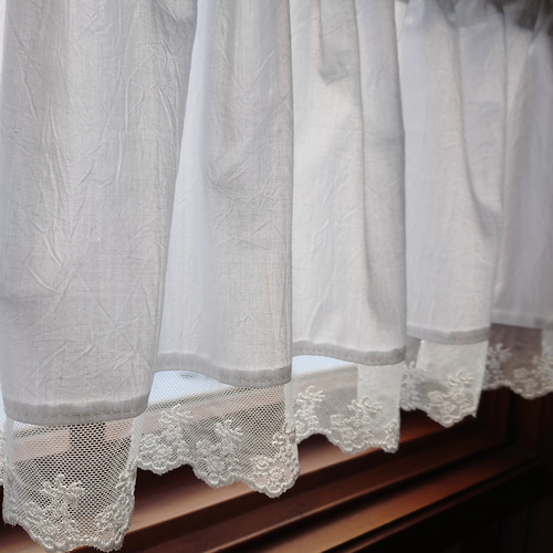 ホワイトコットン♪リボンアップカフェカーテン 114cm×28cm バランス