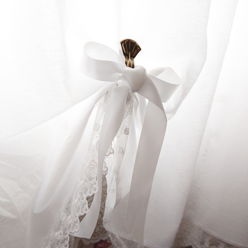 ホワイトコットン♪両開きカーテン♡リボンクリップ付き カーテン  