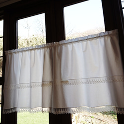 ホワイトコットン♪2m幅 薔薇の2段レースカフェカーテン 200cm×83cm