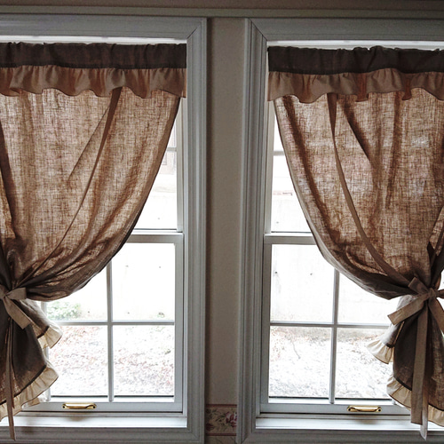 リネンのフリルリボンアップカーテン2枚セット カーテン lovecushions