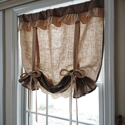 リネンのフリルリボンアップカーテン2枚セット カーテン lovecushions