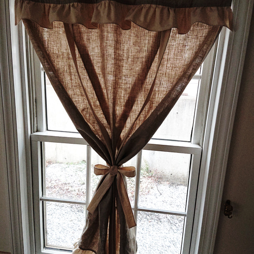 リネンのフリルリボンアップカーテン2枚セット カーテン