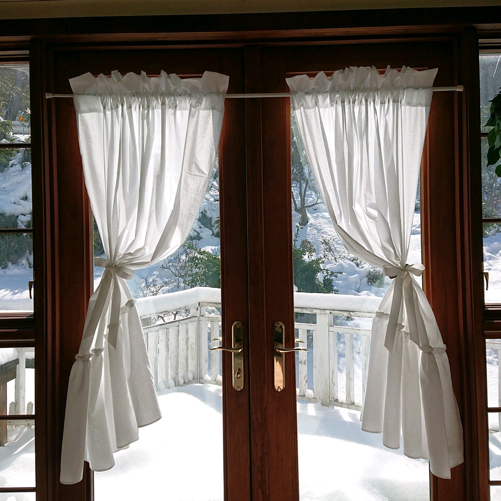 ホワイトコットン♪ラッフルカフェカーテン　リボンクリップ付き