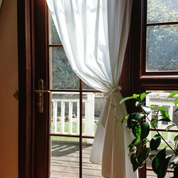 ナチュラルコットン♪片開きラッフルカーテン リボンクリップ付き